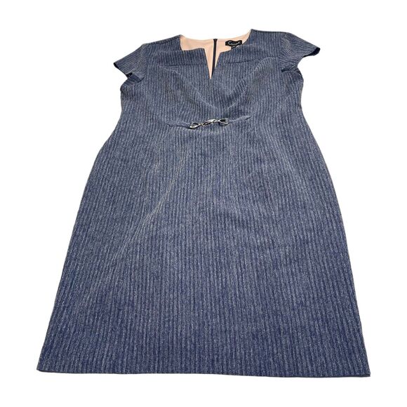 Connected Apparel Shift Dress Women's Medium Blue Polyester Stretch Back Zip - Picture 1 of 8